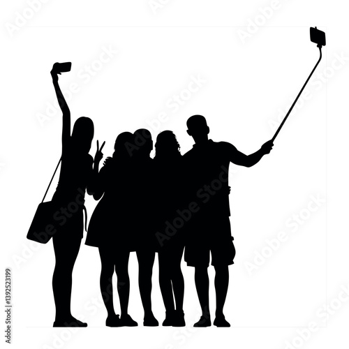 A black vector illustration shows silhouettes of a musician with a saxophone and a group of people at a music concert.