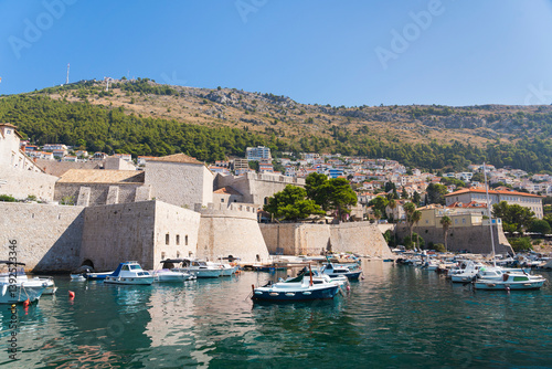 Fototapeta Naklejka Na Ścianę i Meble -  Yacht port in Old City of Dubrovnik near Adriatic Sea, Unesco World Heritage, Castle View, Croatia