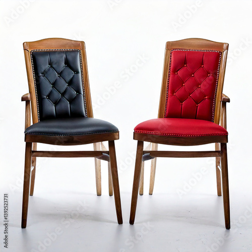 Elegant Upholstered Chairs with Black and Red Leather Decorations on Wooden Frames photo