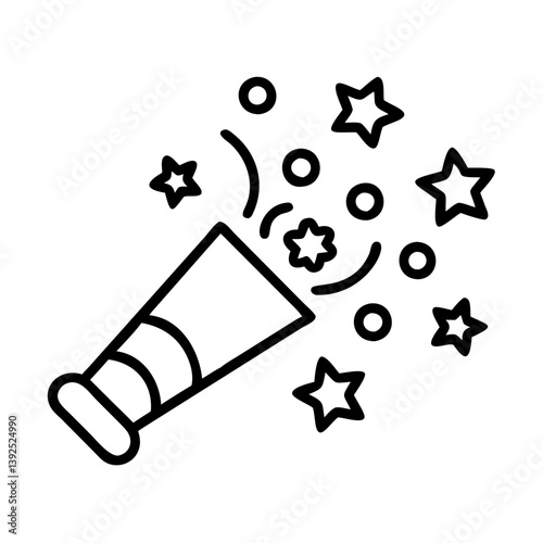 Vector celebration popper with stars and confetti for party event and festive occasion icon graphic design
