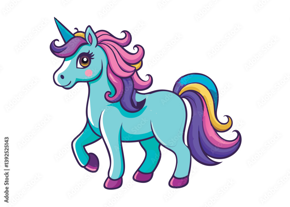 Cute light blue unicorn with rainbow tail. Cute light blue unicorn with rainbow tail.