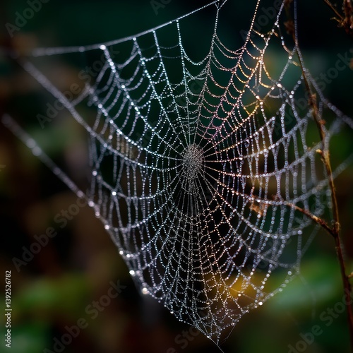 Wallpaper Mural A spider's intricate web glistening with a dew-laden droplet, showcasing delicate threads and water refraction - reflection detail photography spider's Torontodigital.ca