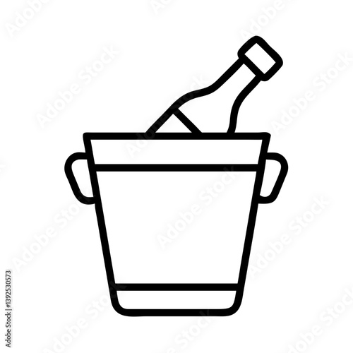 Champagne bottle in ice bucket vector icon illustration for celebration and party events design element 