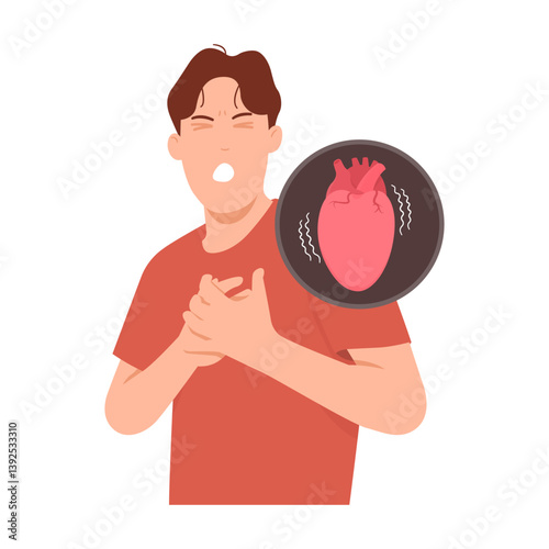 Man with heartburn has heart attack. Heart disease concept.