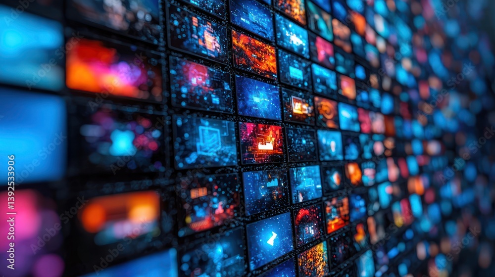 Digital media wall; diverse content streams; data visualization; global connectivity; use technology, broadcasting, media Digital media wall; diverse content streams; data visualization; global connectivity; use technology, broadcasting, media