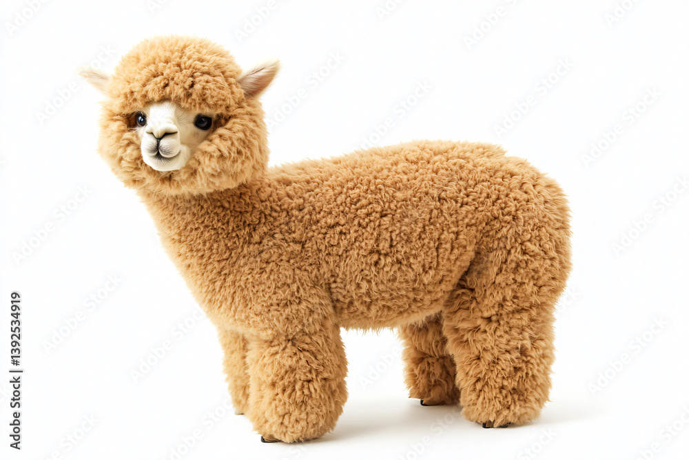 Fototapeta premium a stuffed alpaca standing on a white surface