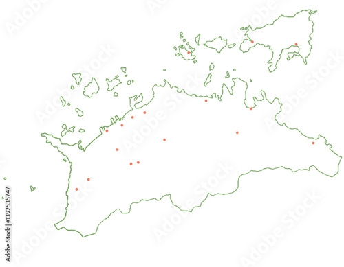 香川県　地図　白　斑点　イラスト