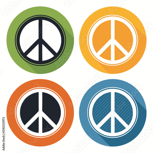 Colorful Peace Sign Icon Collection Peace Movement Symbols In Green Yellow Orange And Blue