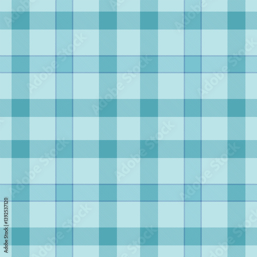 Weave plaid pattern background, print seamless fabric texture. Micro check tartan vector textile in cyan and light colors.