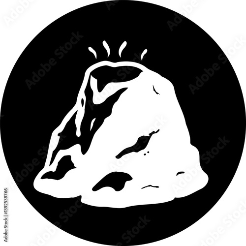 Abstract volcanic eruption illustration within a black circular boundary emblem