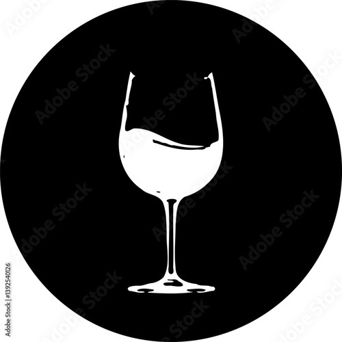 Stylized wine glass silhouette on dark circular background imparting elegance