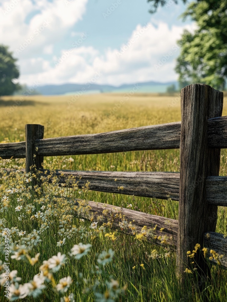 Rustic Fence for Summer Field, Idyllic Landscape. Rustic Fence for Summer Field, Idyllic Landscape.