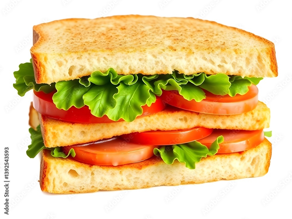 Fresh Vegetable Sandwich with Tomato, Lettuce, and Cheese Isolated on White Background – Healthy Vegan Snack Image Fresh Vegetable Sandwich with Tomato, Lettuce, and Cheese Isolated on White Background – Healthy Vegan Snack Image