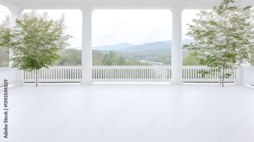 Fototapeta premium Spacious white porch with mountain views