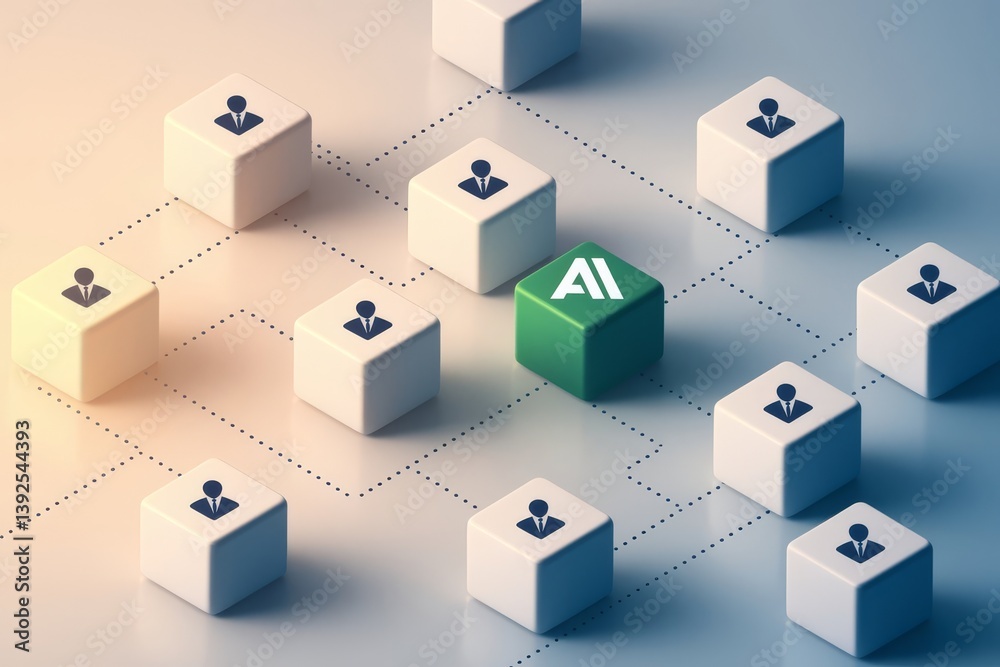 Artificial intelligence cube with human resources connecting, green and white color, business concept, hr Artificial intelligence cube with human resources connecting, green and white color, business concept, hr