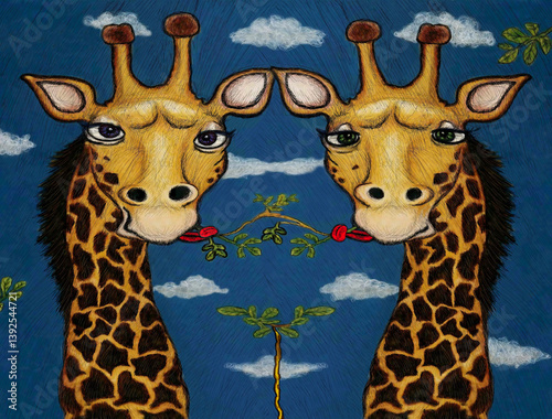 cartoon giraffe couple illustration