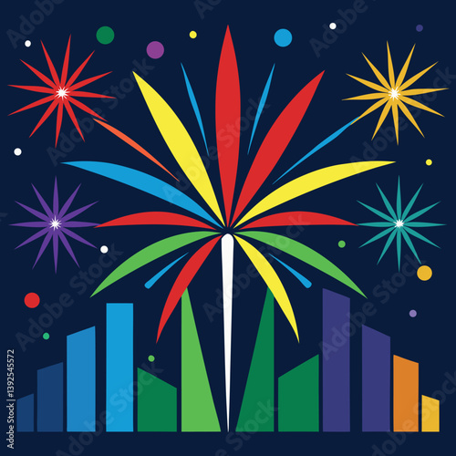 Six fireworks exploding in the night sky 