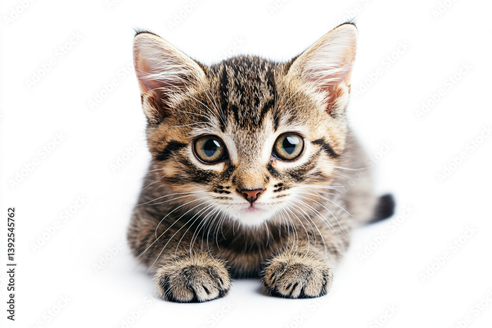 Fototapeta premium a kitten is sitting on a white surface