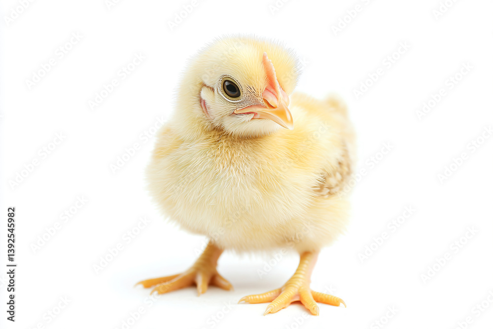Obraz premium a small yellow chicken standing on a white surface