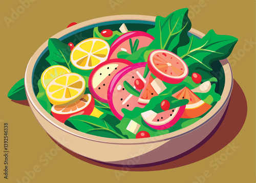 Colorful fruit and vegetable salad in bowl.