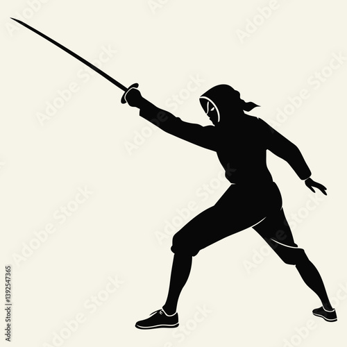 fencer in an attack stance silhouette vector design art and illustration