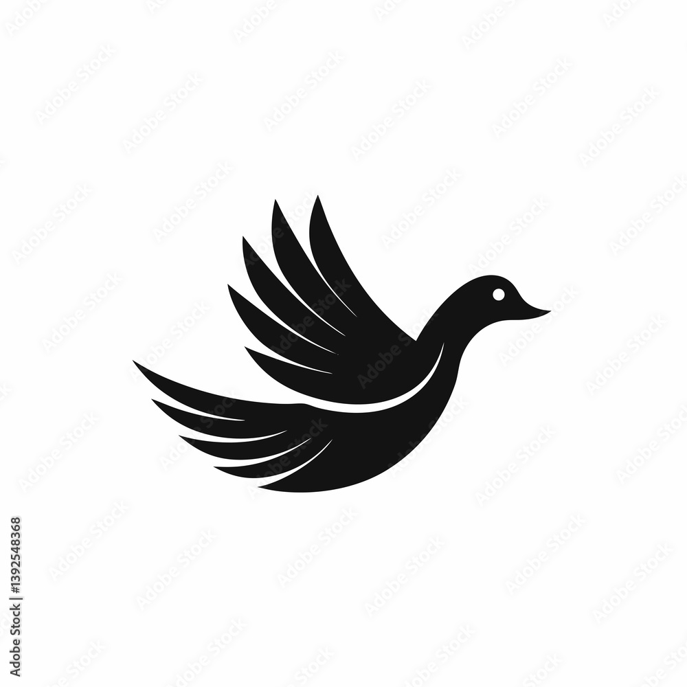 Flying Bird Silhouette Logo: Elegant, Simple, and Versatile Design in Black on White Flying Bird Silhouette Logo: Elegant, Simple, and Versatile Design in Black on White