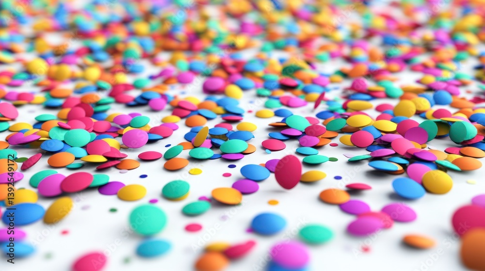Colorful sprinkles scattered on white background; festive backdrop for celebrations Colorful sprinkles scattered on white background; festive backdrop for celebrations
