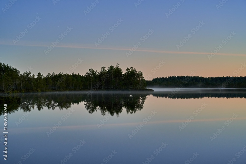 Serene lake landscape at dawn Serene lake landscape at dawn