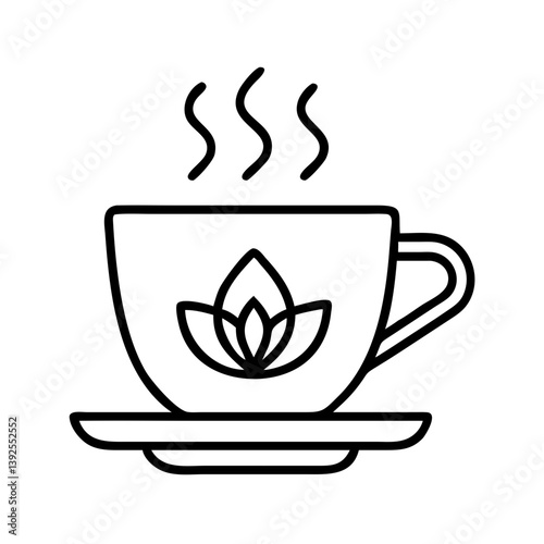 Lotus tea cup vector icon illustration, hot herbal drink with flower design, relaxation and wellness concept