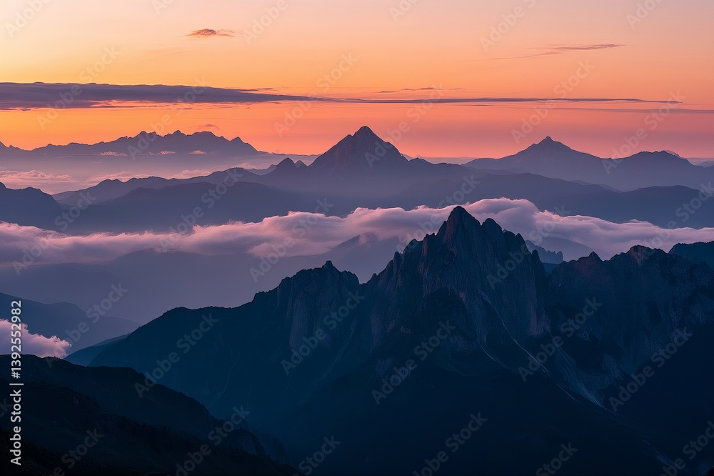 Obraz premium Sunset Behind Majestic Mountains – Scenic Nature View