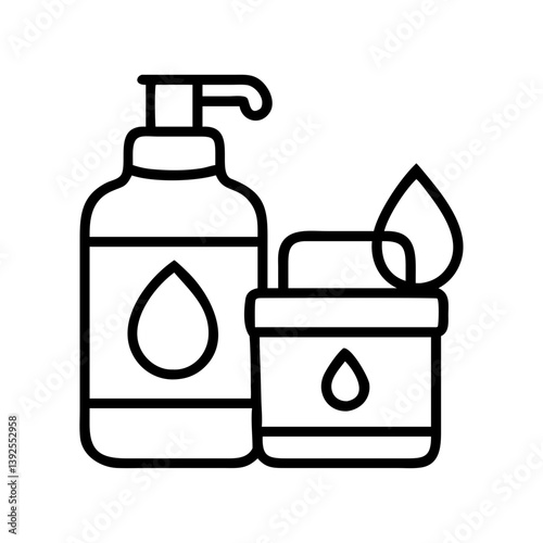 Outline skincare products bottle and jar vector illustration for beauty and personal care concept design