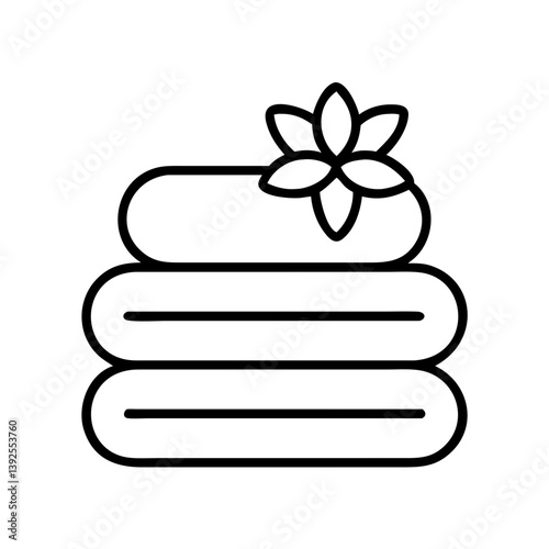 Stack of clean towels with flower vector icon for spa hotel or bathroom essentials design and decoration
