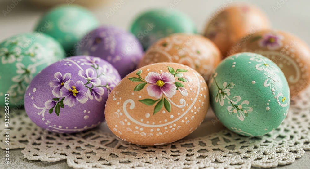 Obraz premium Huevos de Pascua pintados a mano con flores