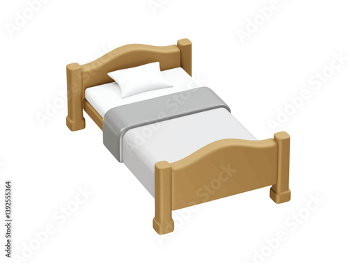 Wooden bed with a pillow and blanket icon illustration 3d render