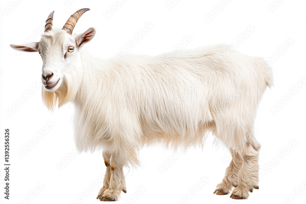 a goat with long horns standing on a white surface a goat with long horns standing on a white surface