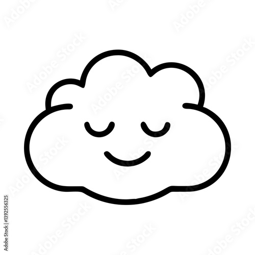 Cute sleeping cloud vector illustration for weather forecast and dreamy designs with outline style and smile