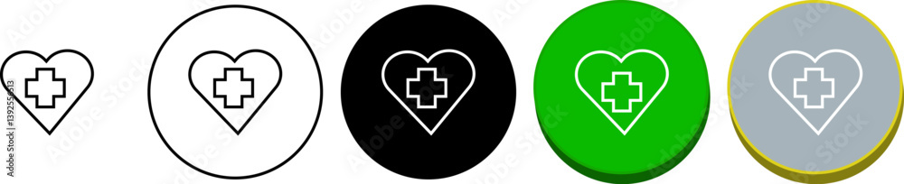 Obraz premium Heart with medical cross icon – cardiology support, heart care, emergency aid and wellness symbol vector with transparent background.