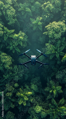 Drone in dense jungle canopy photo