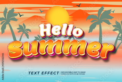 Hello summer text effect in modern 3d style