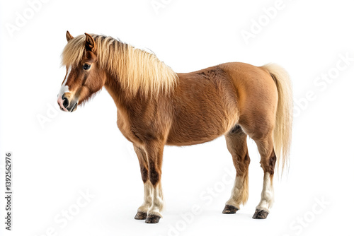 a brown horse standing on top of a white floor