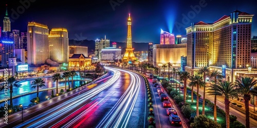A mesmerizing night timelapse of the Las Vegas Strip showcasing the vibrant cityscape and bokeh lights Experience the