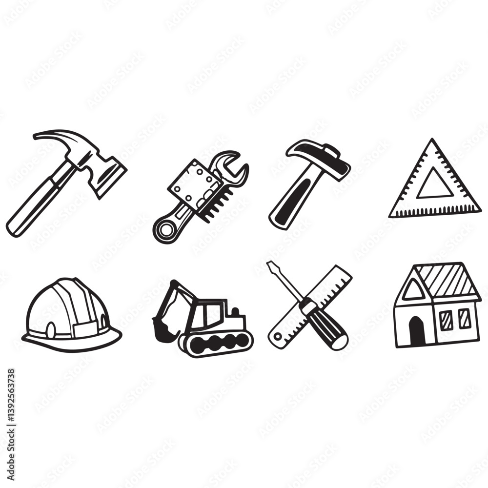 Fototapeta premium outline icons related to construction. First set. Linear icon collection. Editable stroke. Vector illustration