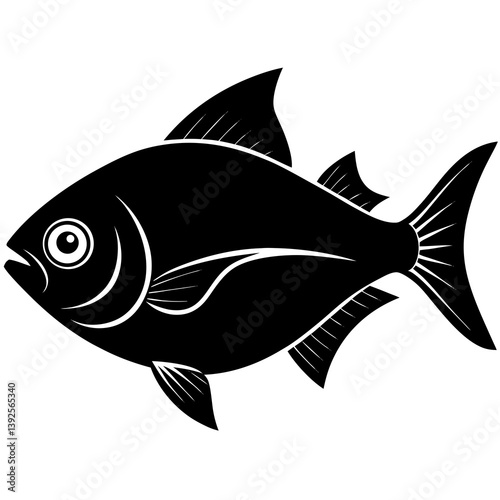 Piranha Fish Silhouette Vector Black and White Drawing Illustration