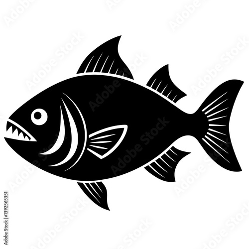 Piranha Fish Silhouette Vector Black and White Drawing Illustration