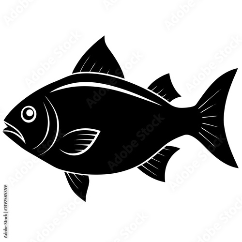Piranha Fish Silhouette Vector Black and White Drawing Illustration