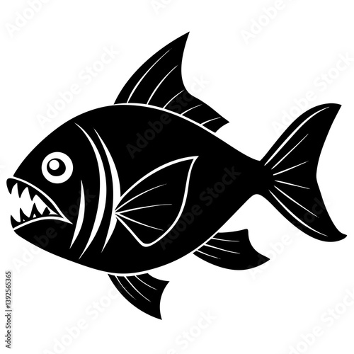Piranha Fish Silhouette Vector Black and White Drawing Illustration