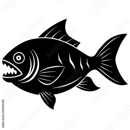 Piranha Fish Silhouette Vector Black and White Drawing Illustration