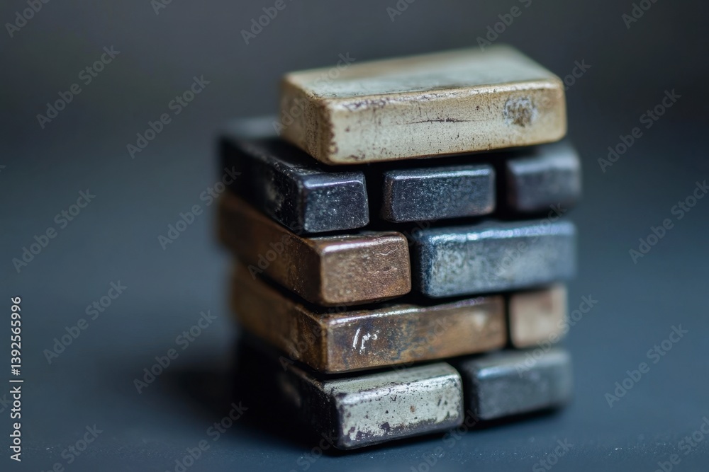 Stacked Metallic Bars in Various Tones on Dark Background Stacked Metallic Bars in Various Tones on Dark Background