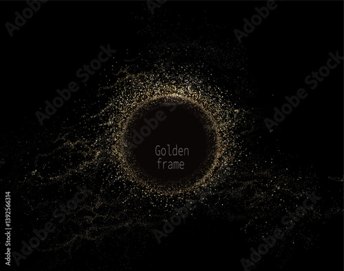 Round isolated frame with gold tinsel, design element.