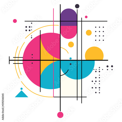 Colorful Abstract Geometric Background with Lines and Circles Vector Illustration